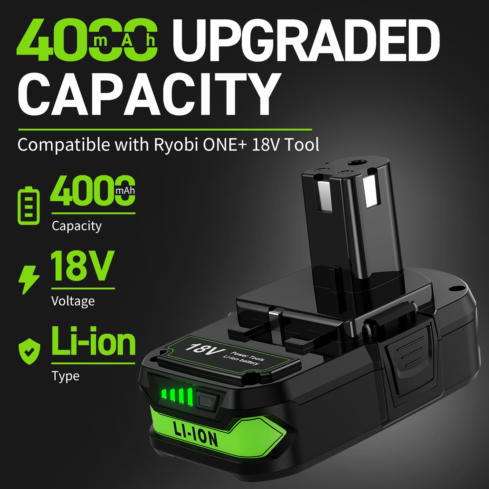 BATTOOL Ryobi 18V battery compatibility covers P102–P122 for versatile cordless use.
