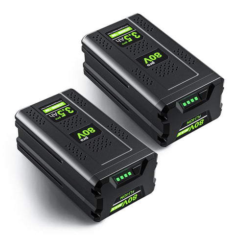 Battxita 2Pack 3500mAh battery on charger powering Greenworks tools