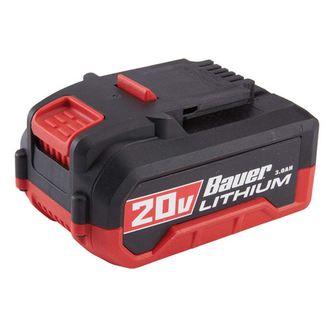 Bauer 20V HyperMax battery front view offering long-lasting power for cordless tools.