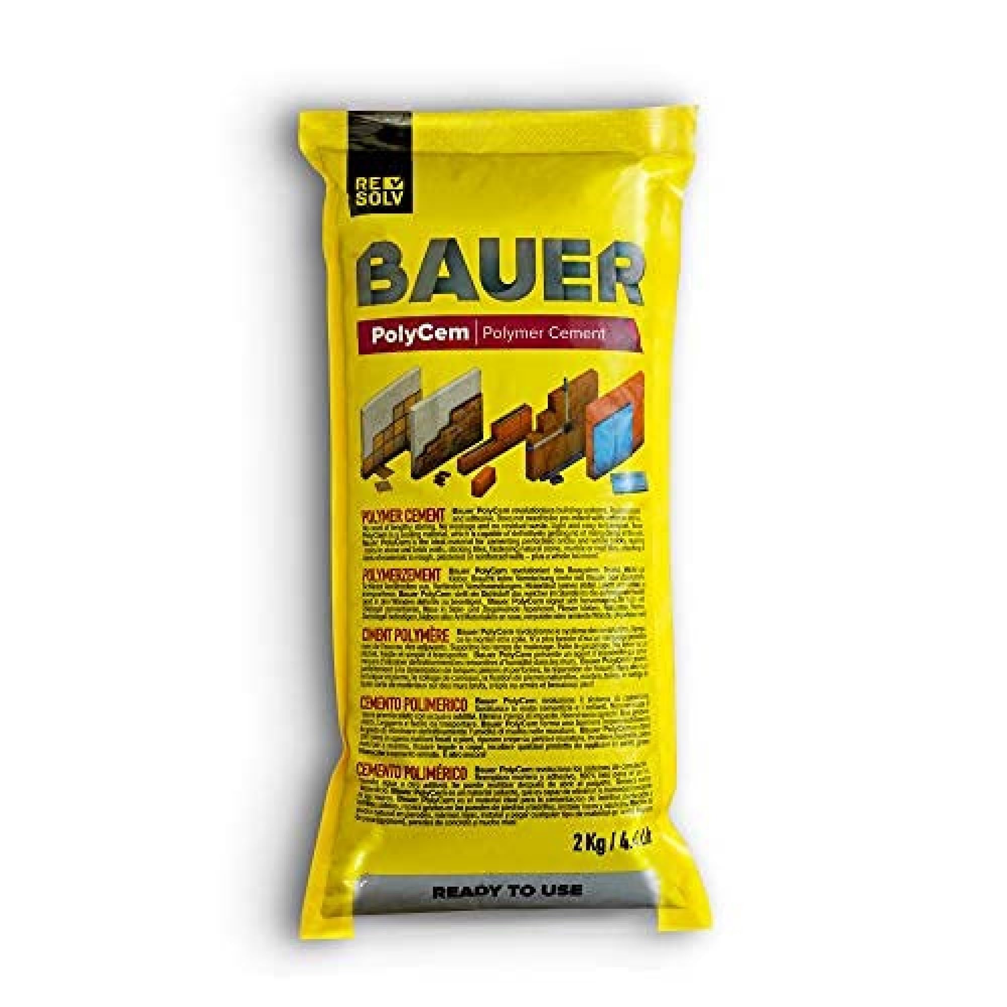 Bauer Instant Polymer Cement packaging for convenient storage and quick repairs.