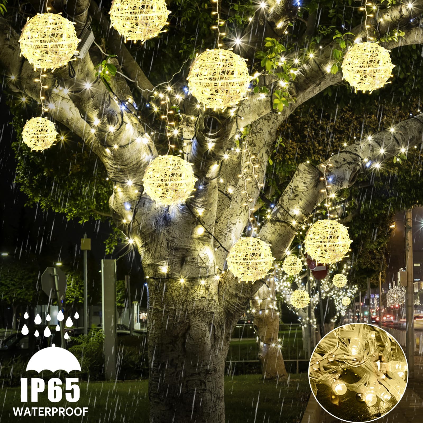 Baung 7.84-inch sphere bulbs provide bright, even coverage for patios and trees.