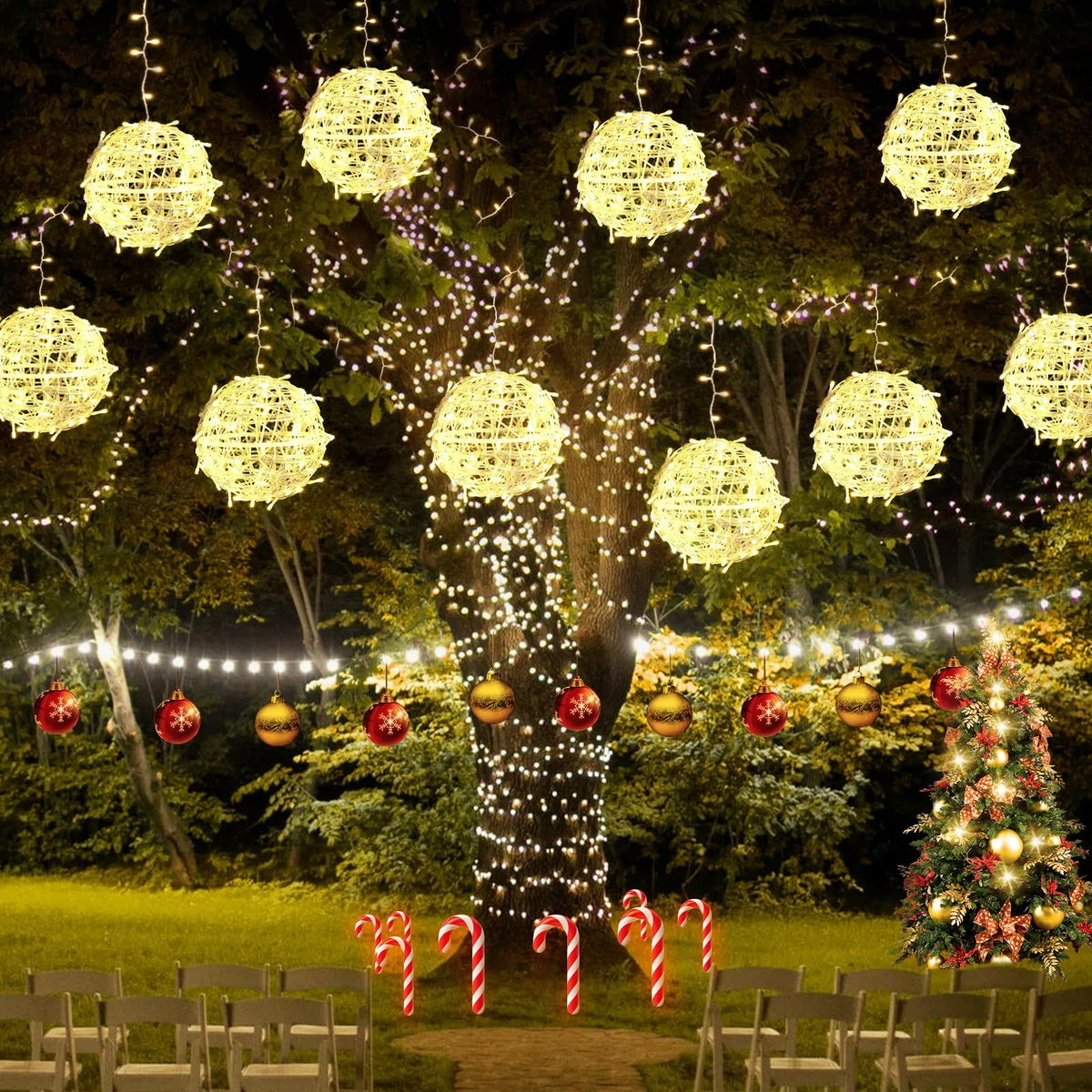 Baung outdoor globe lights 4-pack illuminate gardens with a festive, warm glow.