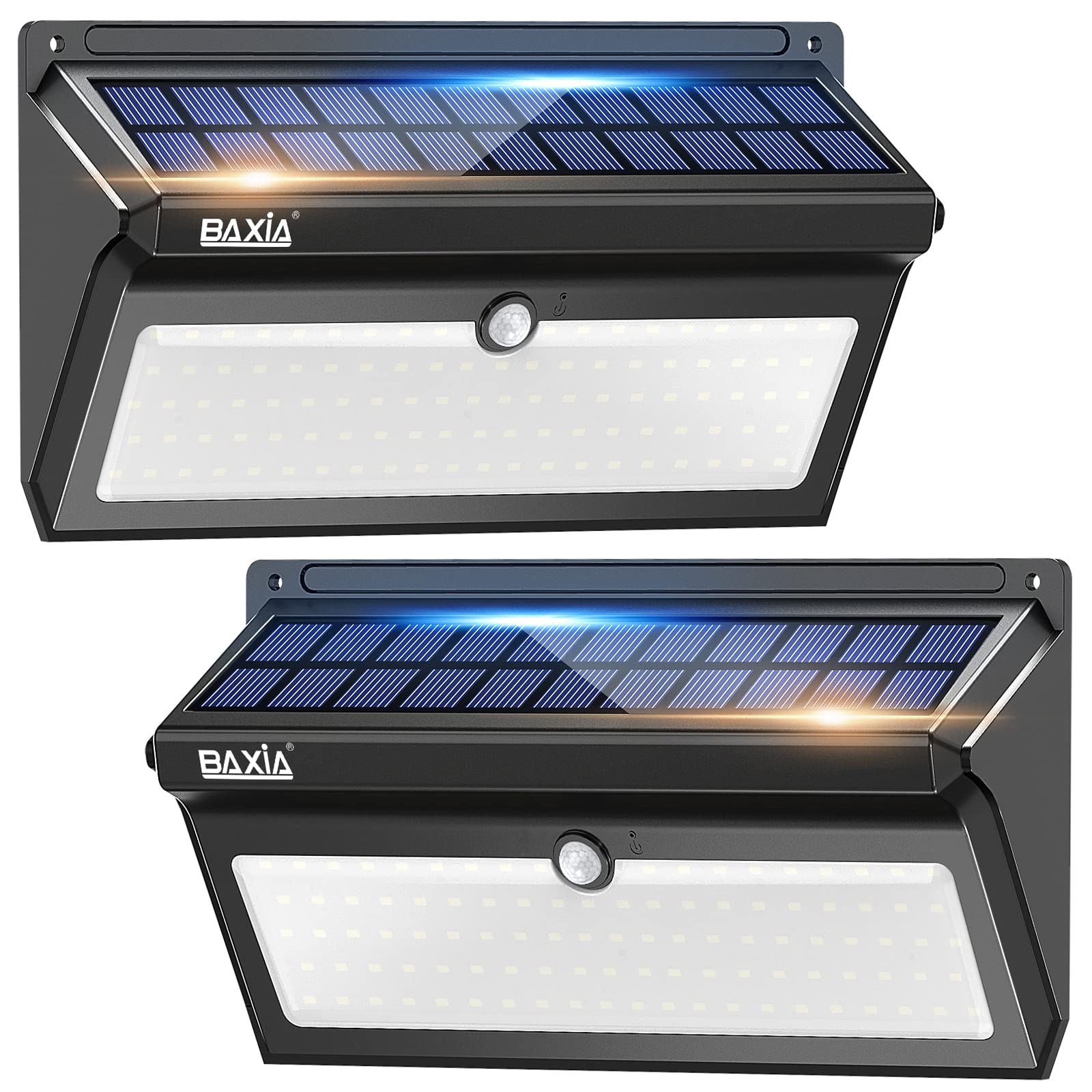 BAXIA Technology solar wall light mounted at the front door for bright evening lighting.