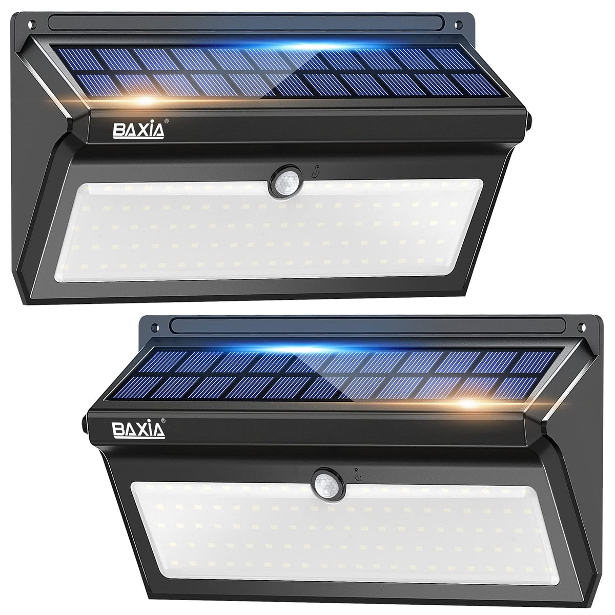 BAXIA Technology solar wall light mounted at the front door for bright evening lighting.