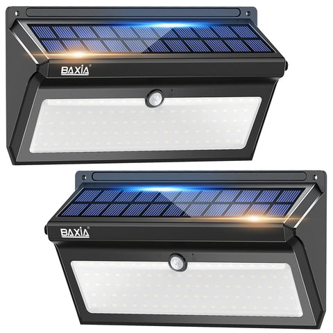 BAXIA Technology solar wall light mounted at the front door for bright evening lighting.