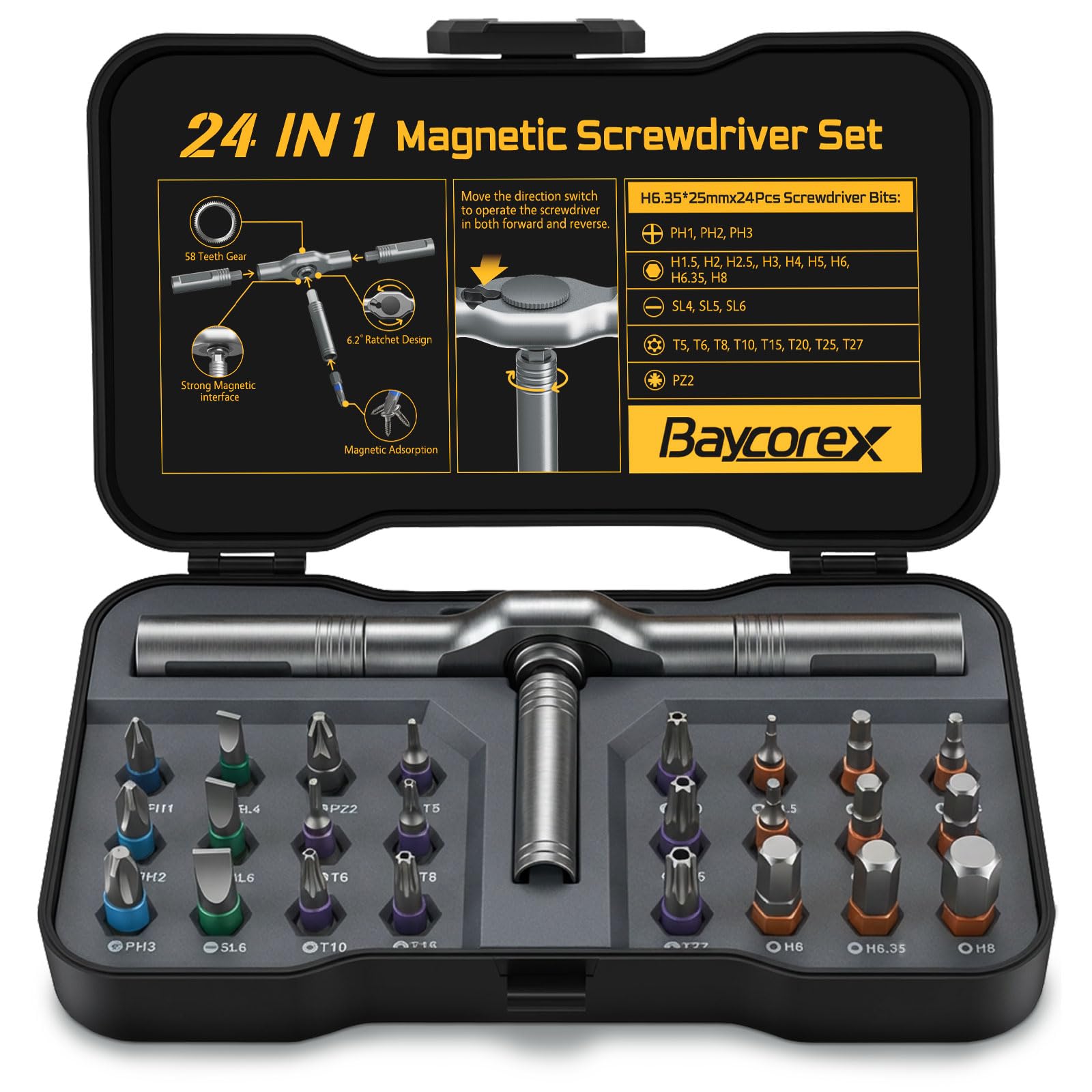 BaycoreX 24-in-1 magnetic screwdriver set for versatile home repairs and electronics.