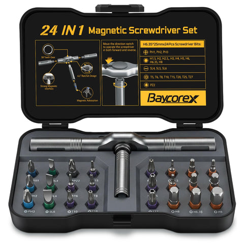 BaycoreX 24-in-1 magnetic screwdriver set for versatile home repairs and electronics.