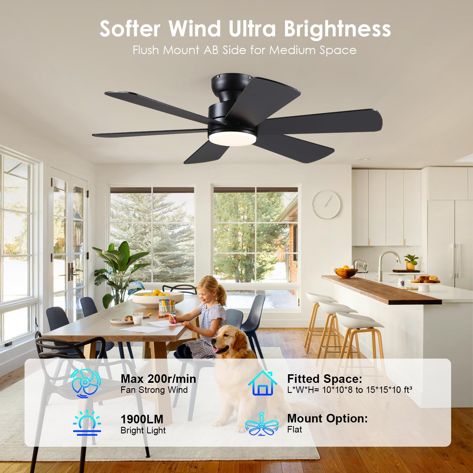 BayDay ceiling fan with remote App control demonstrated in indoor space