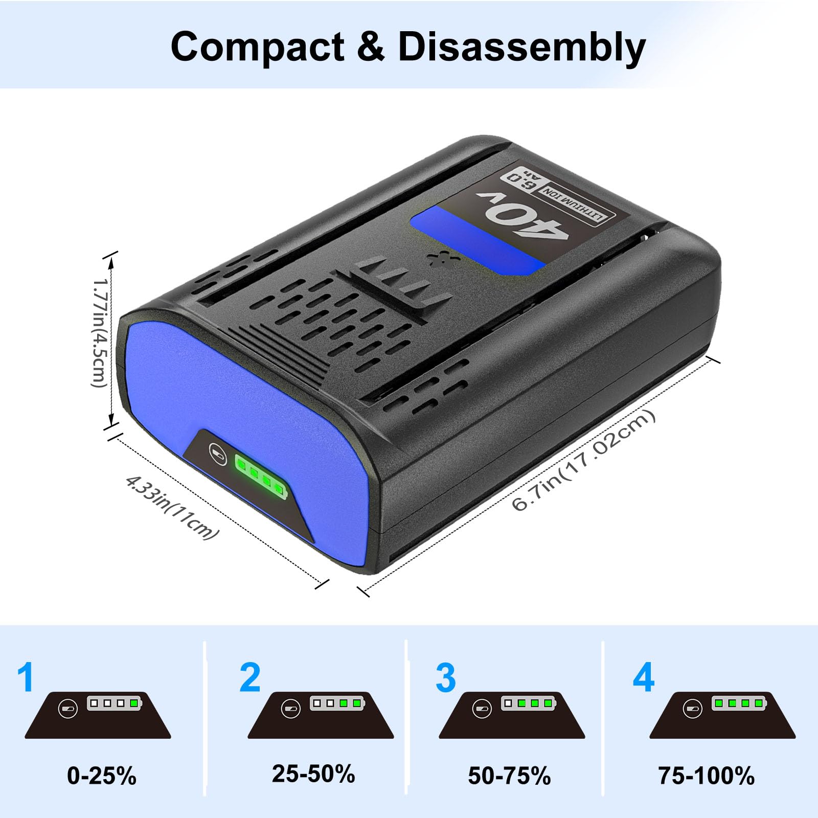 Bayhon 40V battery extended runtime thanks to higher capacity.