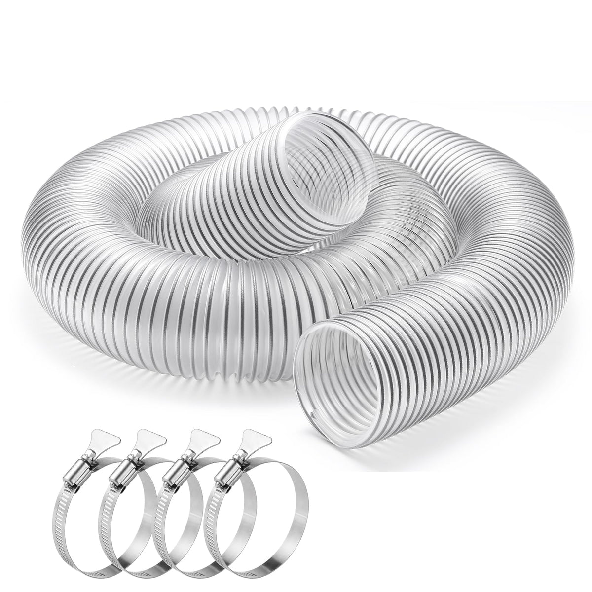 Bayisam clear PVC dust hose shows transparent tubing for easy clog checks.