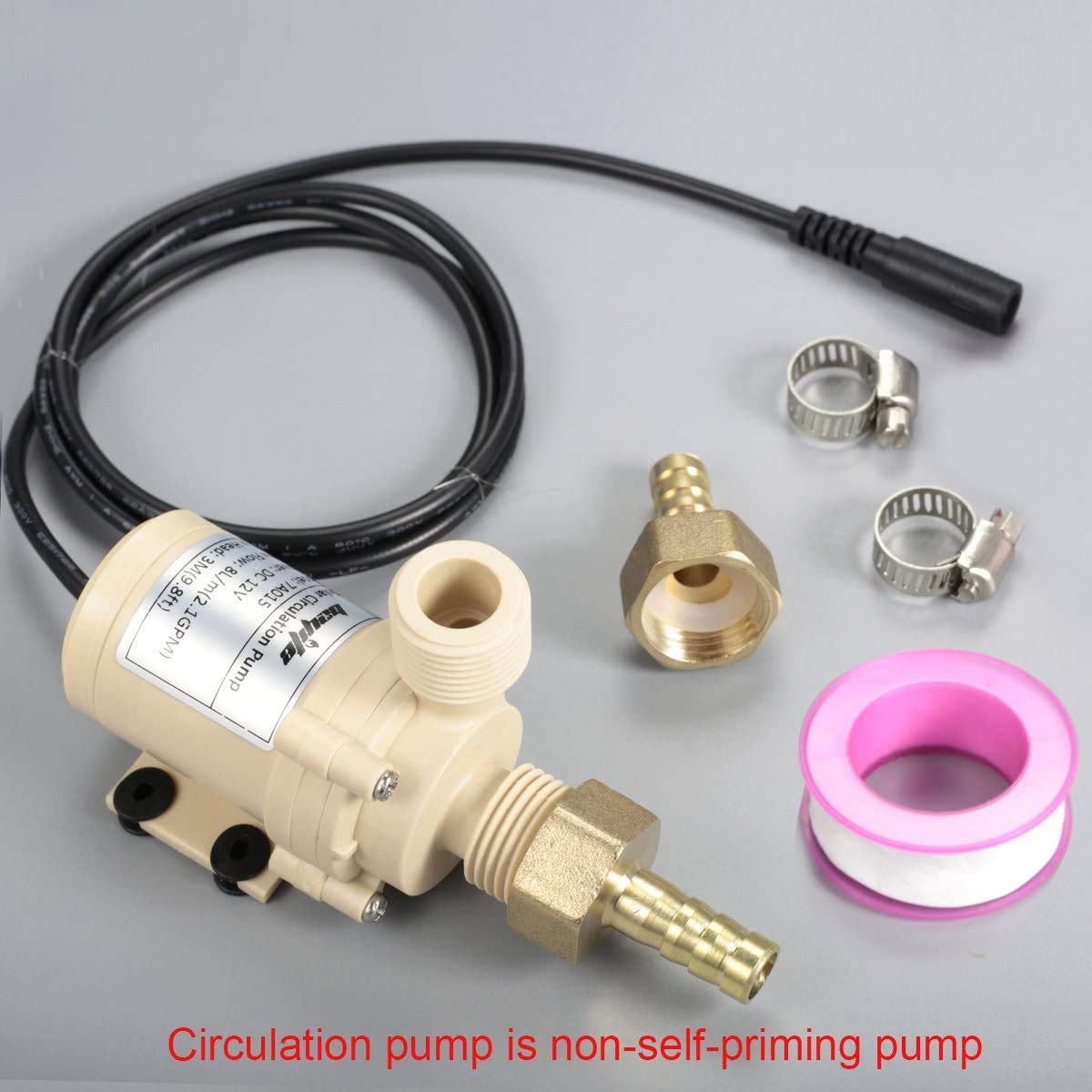 Bayite BYT-7A015 DC 12V pump side view showing low-noise construction