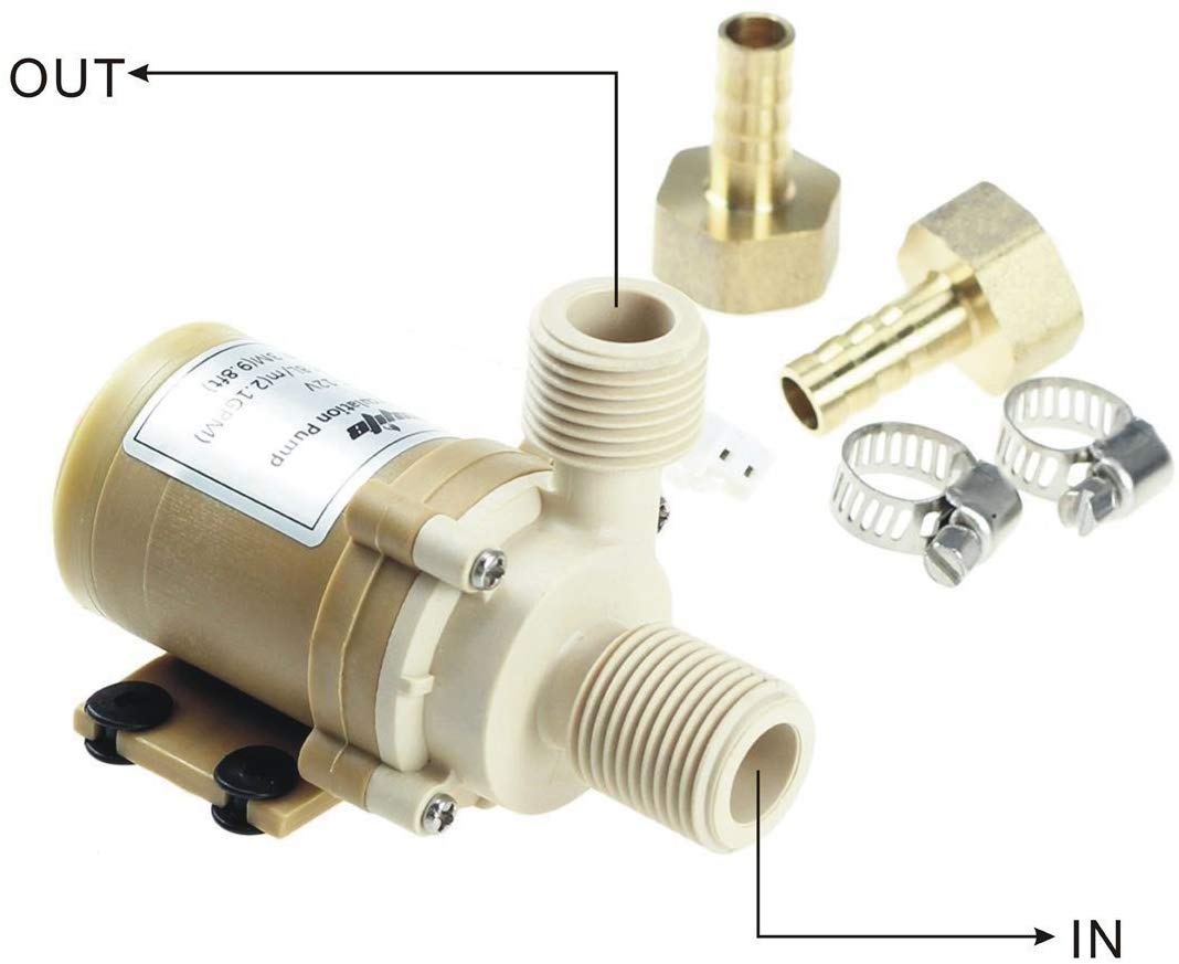 Bayite BYT-7A015 DC 12V pump top view emphasizing compact form factor