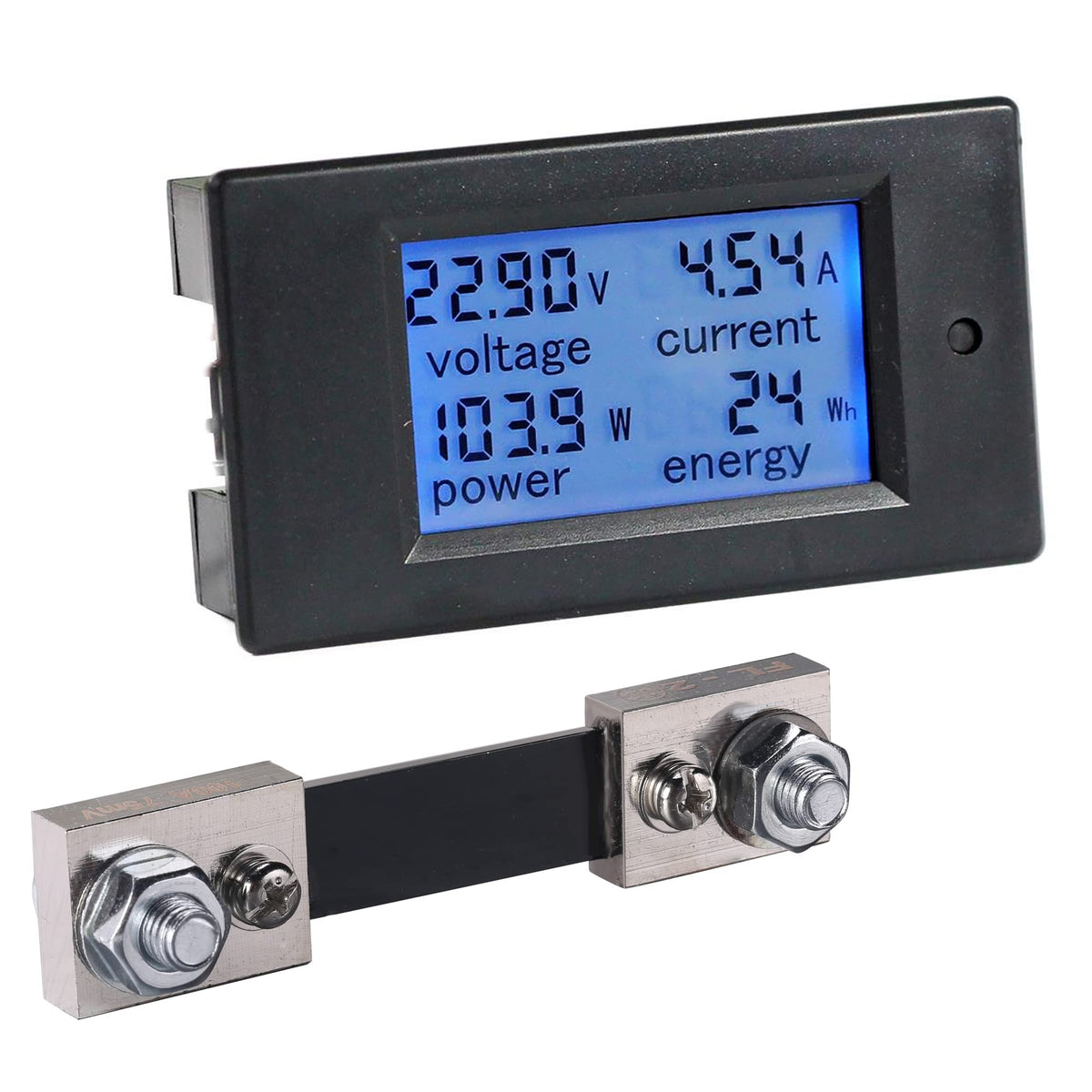 Bayite DC 6.5-100V LCD meter displays voltage, current, power, and energy clearly.