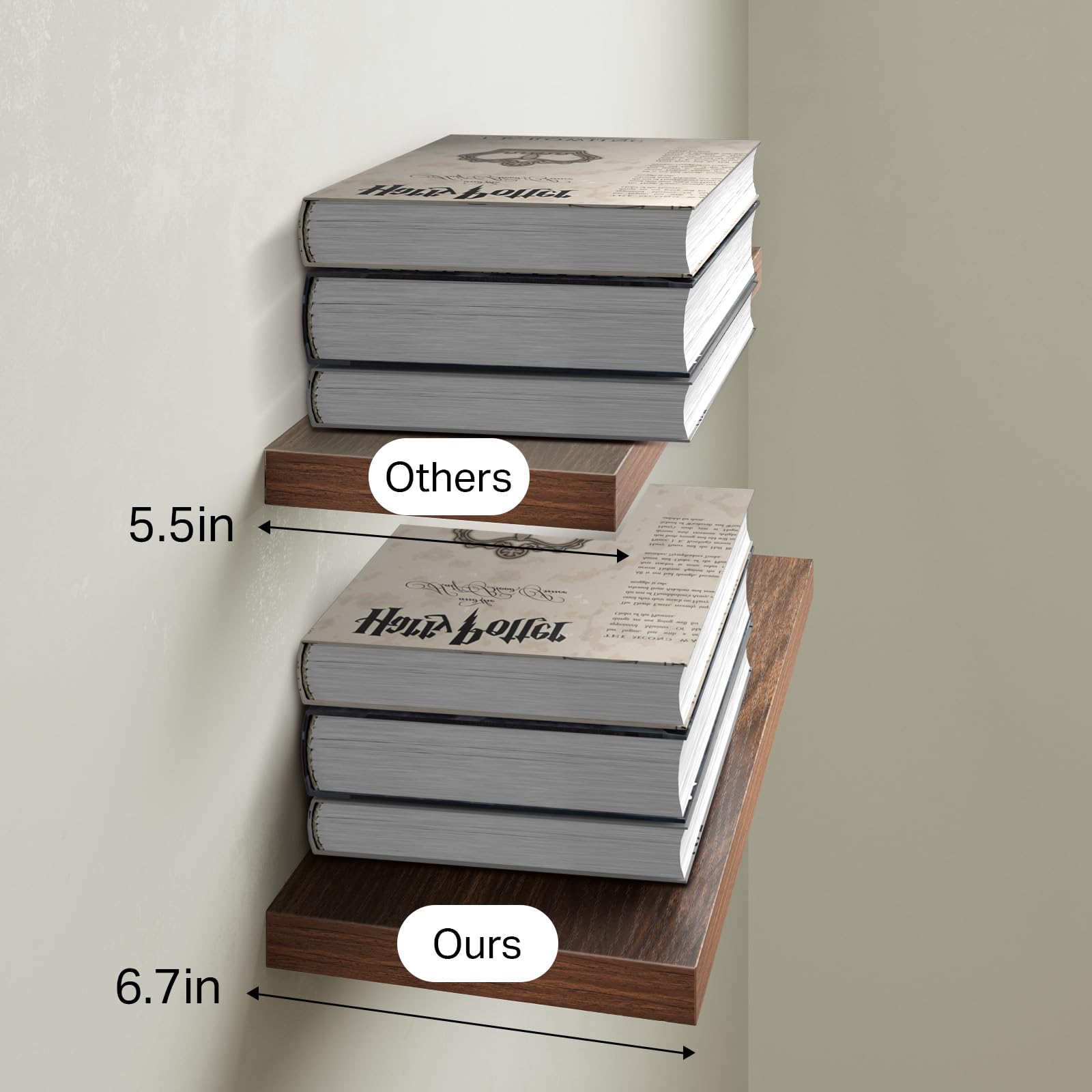 BAYKA walnut shelf bracket close-up showing sturdy support.