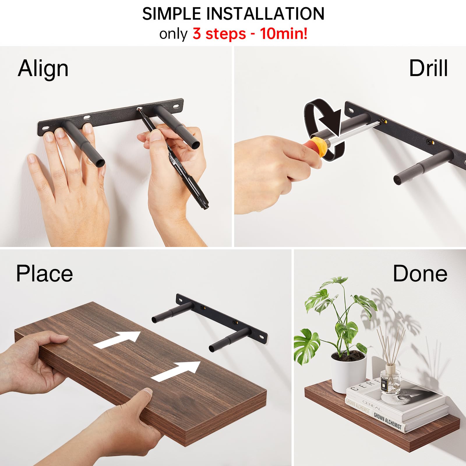 BAYKA versatile wall shelf arrangement at different heights.
