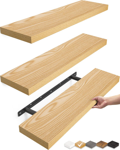 Bayka floating shelves show 22.5-inch length for organized display.