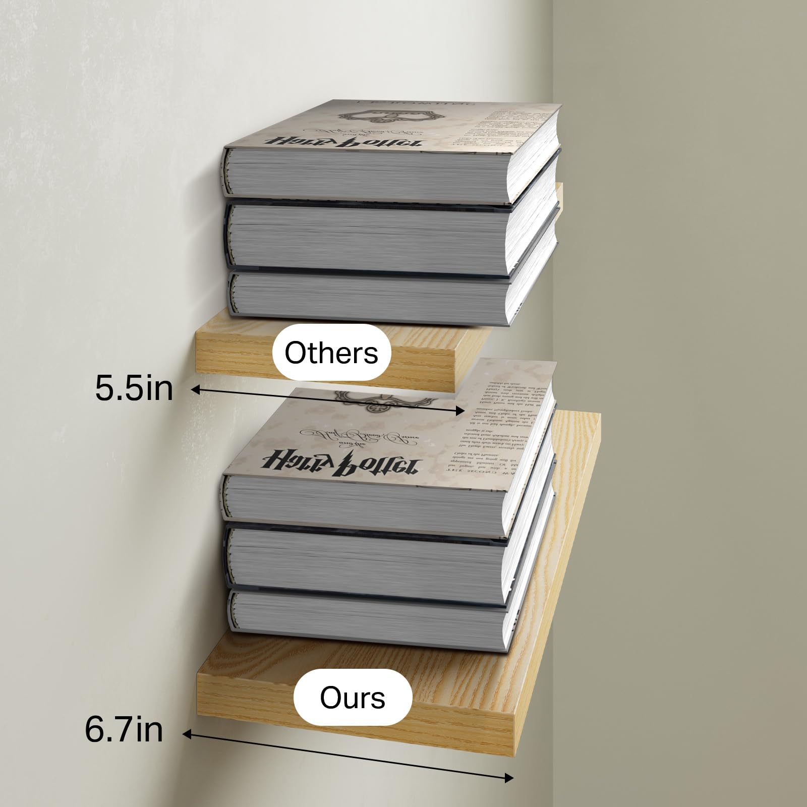 Durable engineered wood supports books and decor securely.