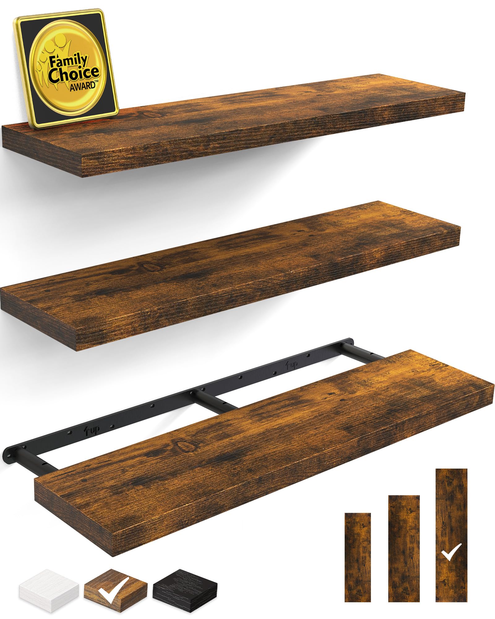 BAYKA floating wall shelves in rustic brown provide stylish storage and display