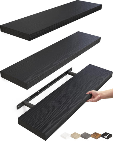 BAYKA floating shelves wall assembly shows sturdy brackets for reliable storage.
