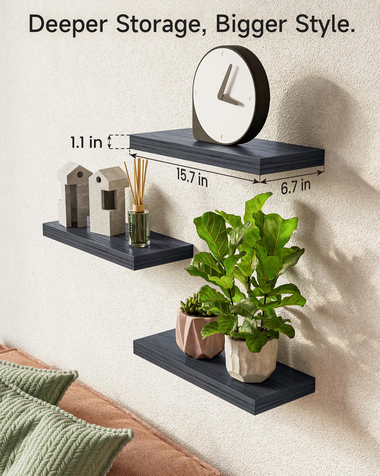BAYKA bedroom setup shelf near corner for compact storage and style.