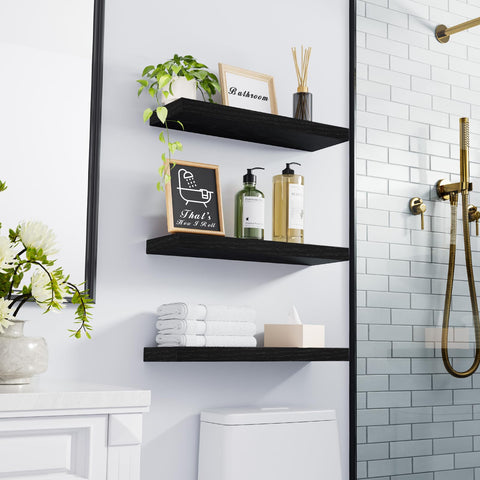 BAYKA shelves mounted on brick wall for easy installation and sturdy storage.