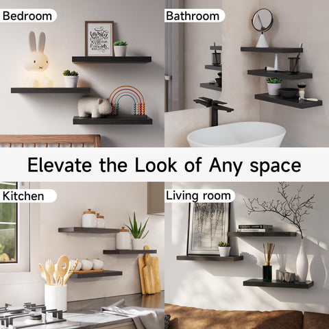 BAYKA shelves with greenery on wall adding depth and texture.