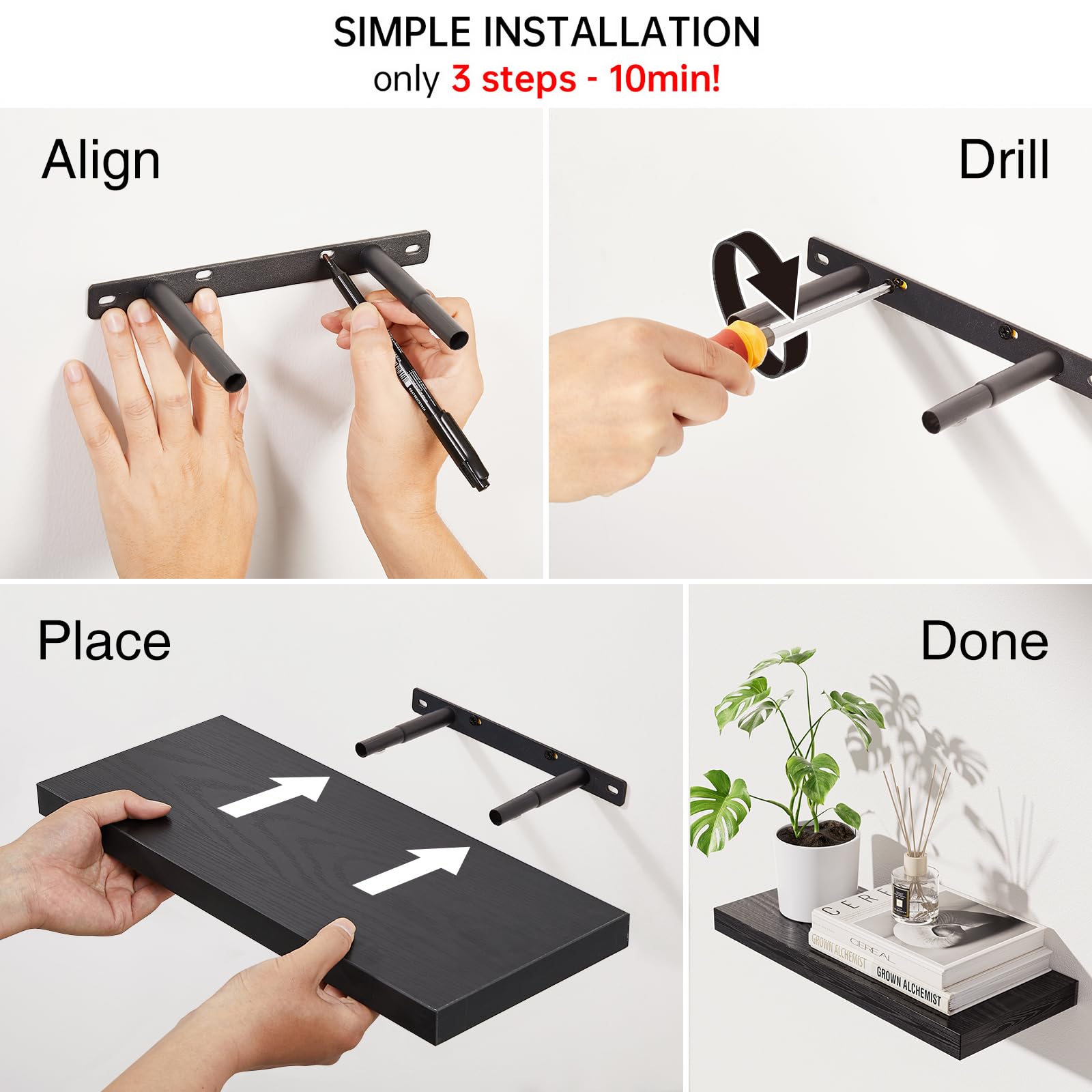 BAYKA sealed wood shelves resist warping and keep shape.