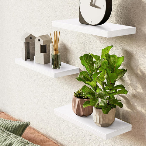 BAYKA rustic wood shelves with metal brackets add warmth to any room