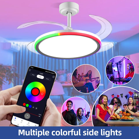 BAYSQUIRREL RGB ring light enhances atmosphere while the ceiling fan cools your room.