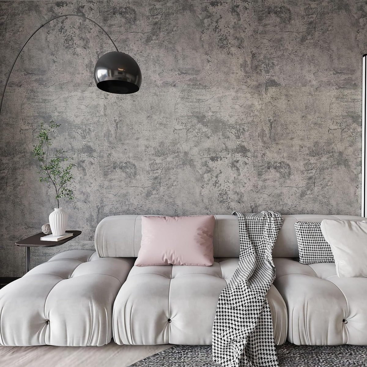 Bayya concrete wallpaper with grey-brown-beige cement texture for durable wall updates.