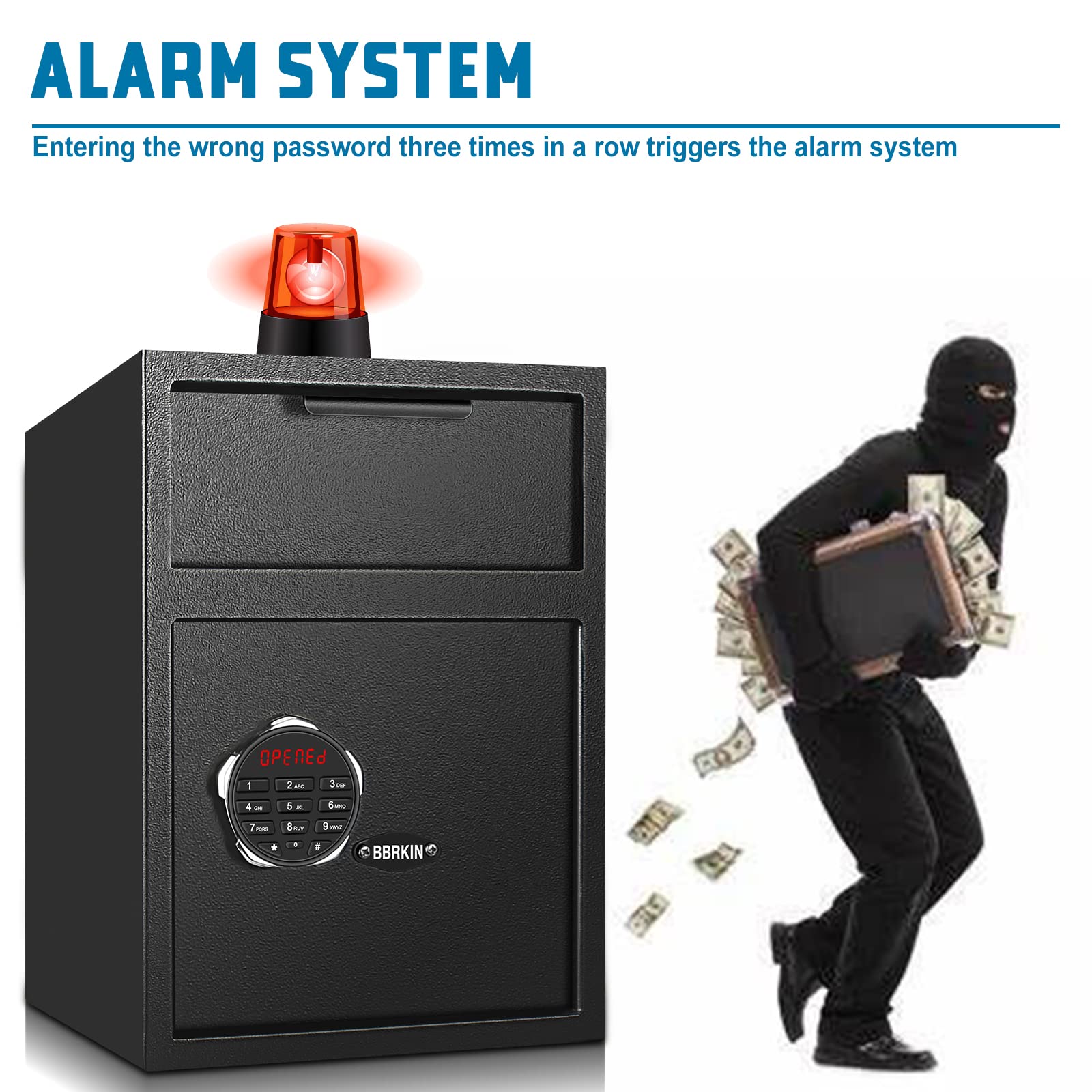 BBRKIN Depository Drop Safe mounting-ready design with pre-drilled holes for wall, floor, or cabinet.