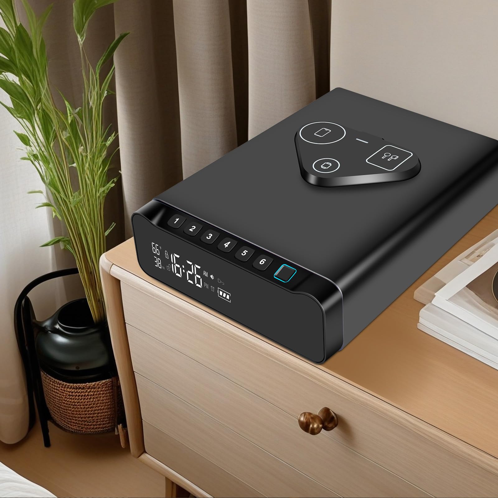 BBKIN humidity and temperature readout helps monitor safe storage conditions.