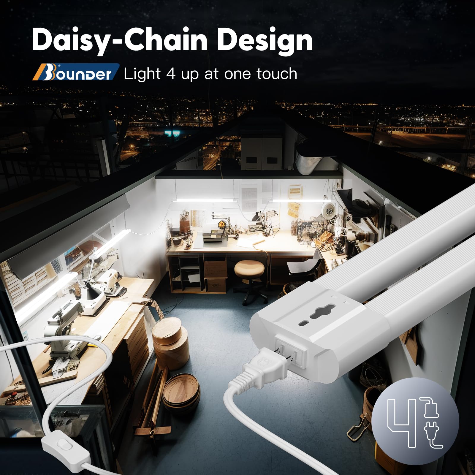 BBOUNDER four-foot fixture designed for garages and workspaces.