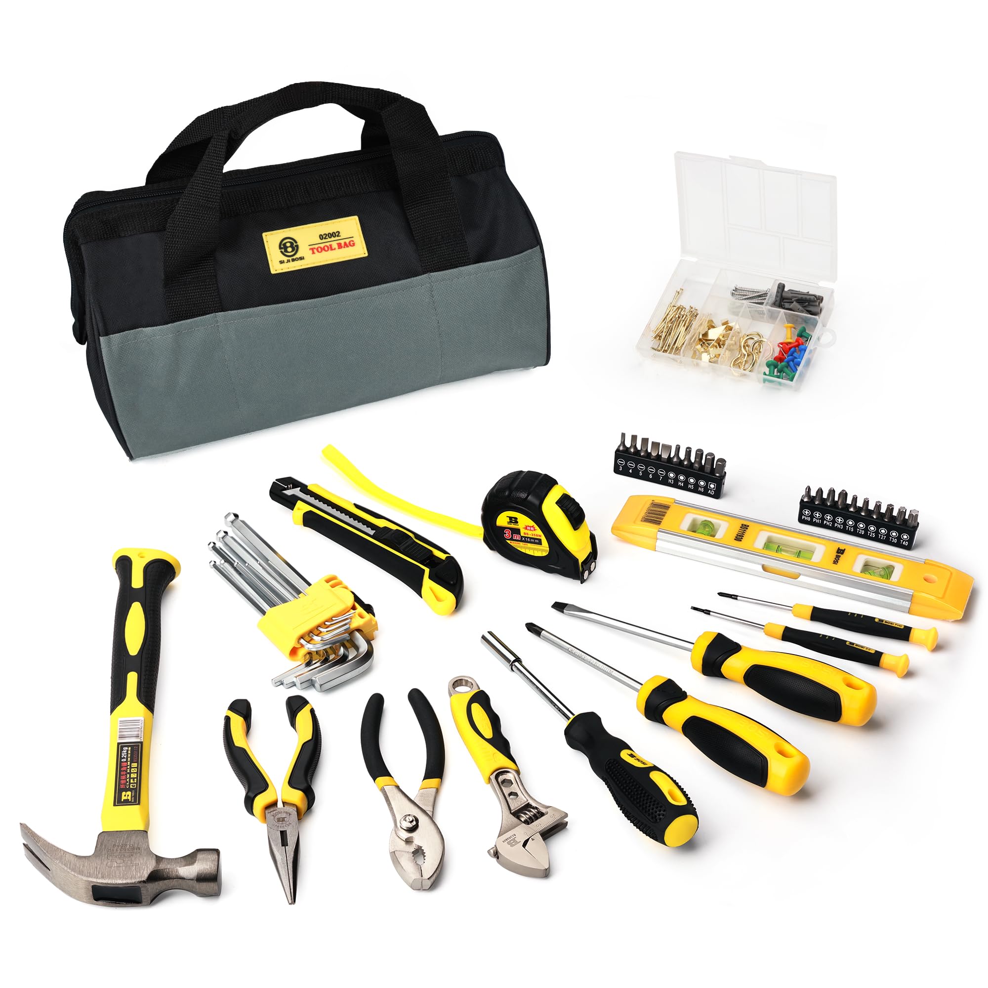 B BOSI TOOLS 142PCS tool set in a wide-mouth bag for easy DIY tasks