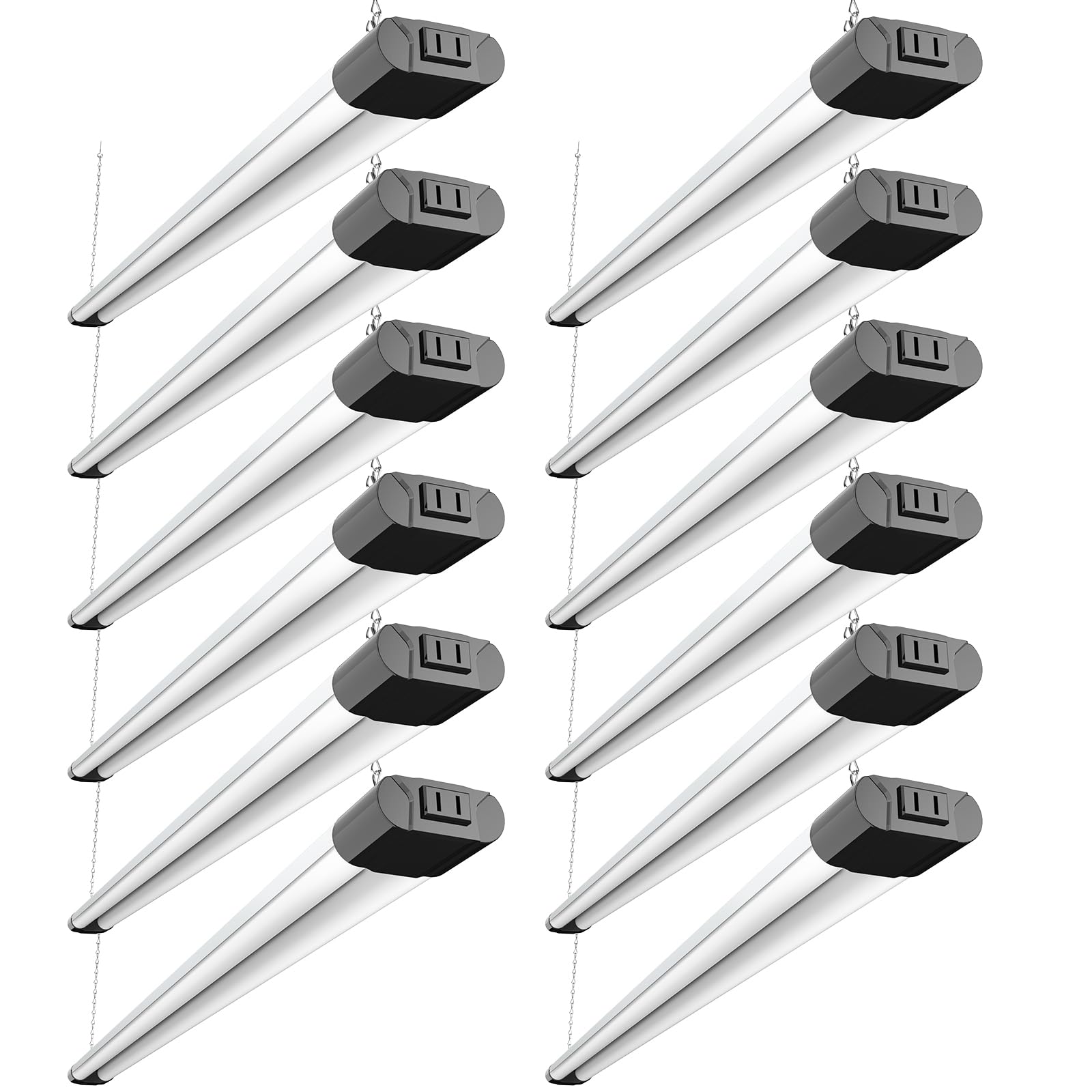 BBOUNDER 12-pack linkable LED shop light with reflector for concentrated garage illumination.