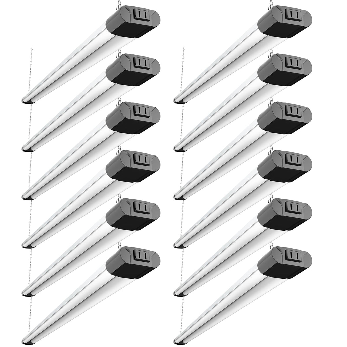BBOUNDER 12-pack linkable LED shop light with reflector for concentrated garage illumination.