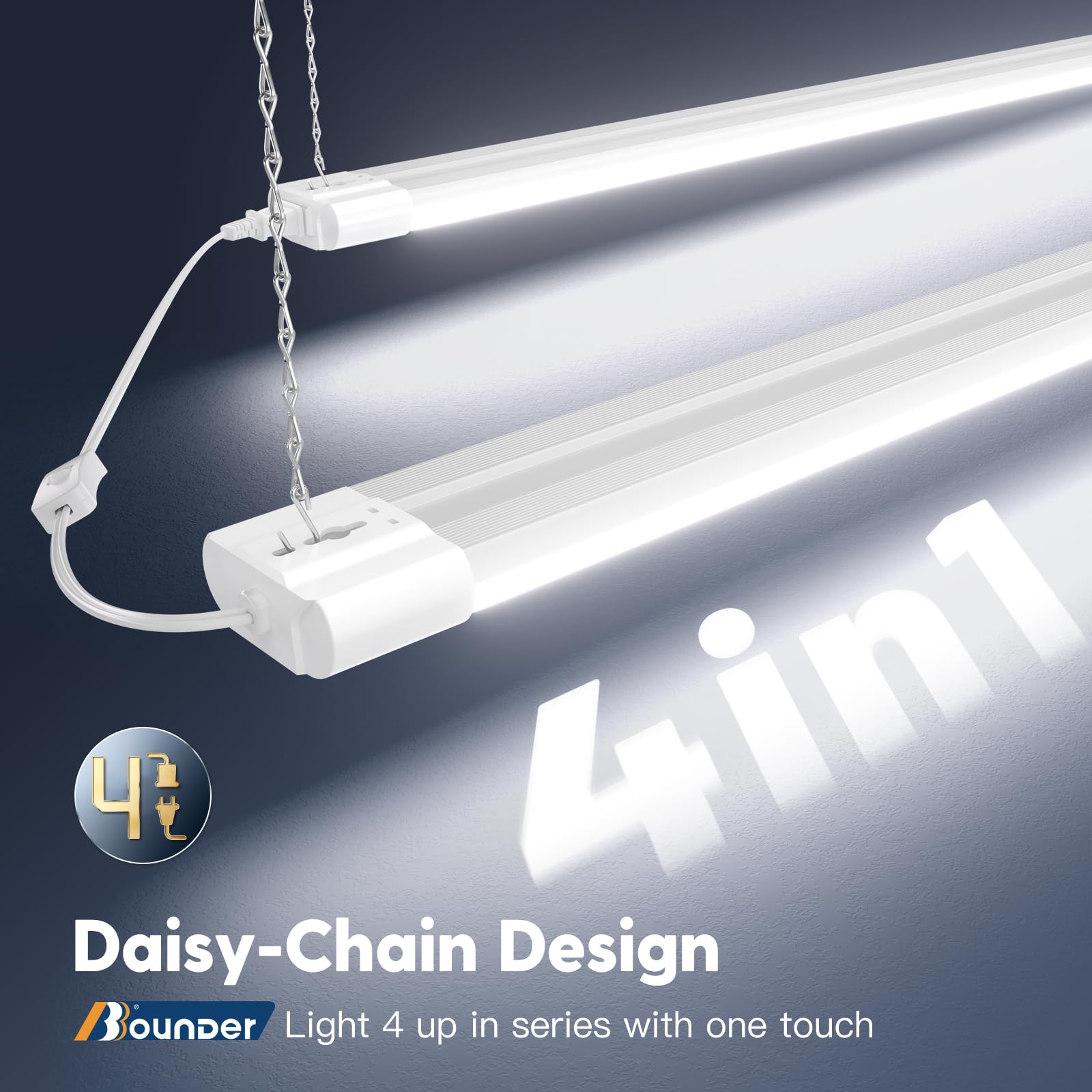 4ft LED shop light mounted on ceiling for bright coverage