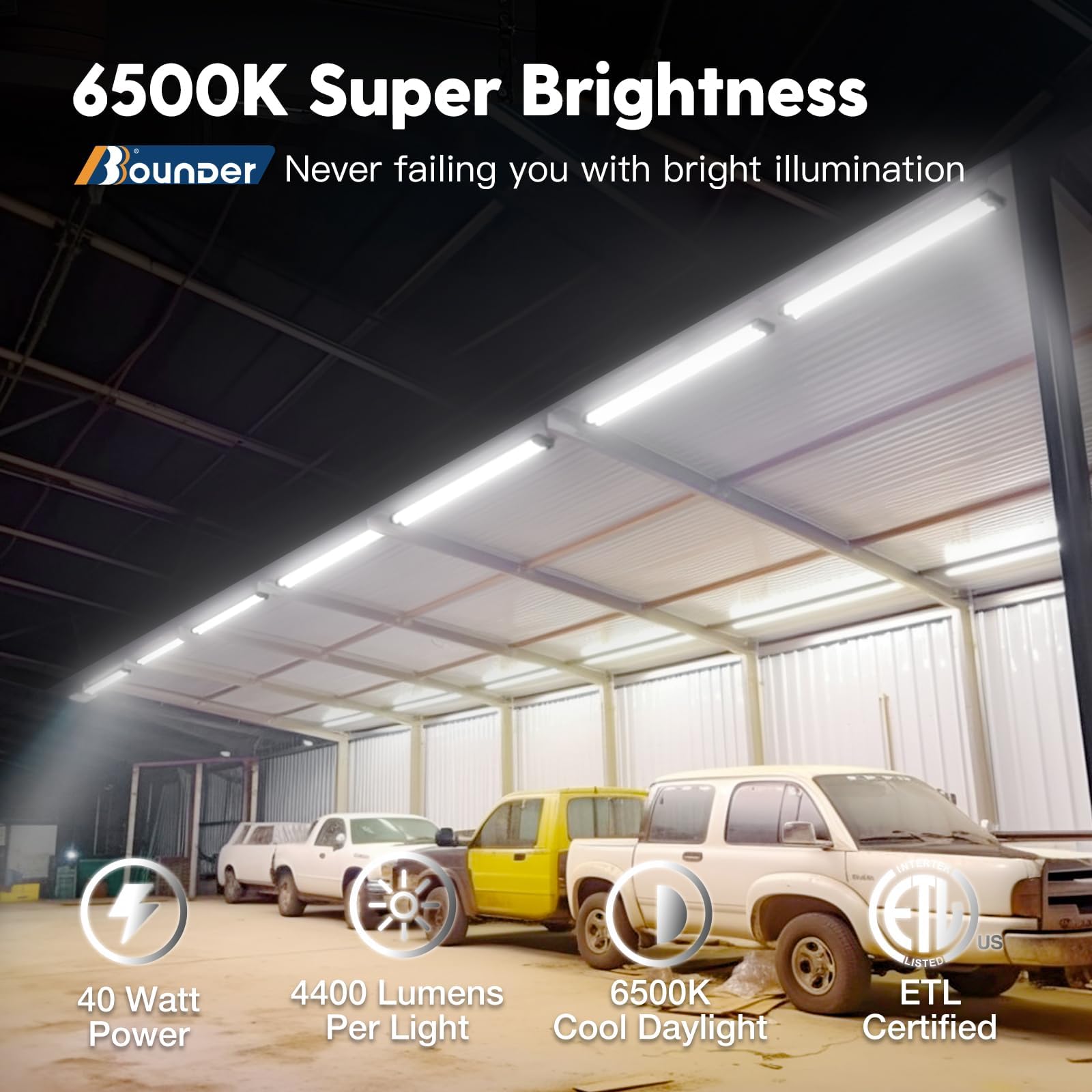 BBOUNDER 4ft LED shop light with reflector concentrates brightness.