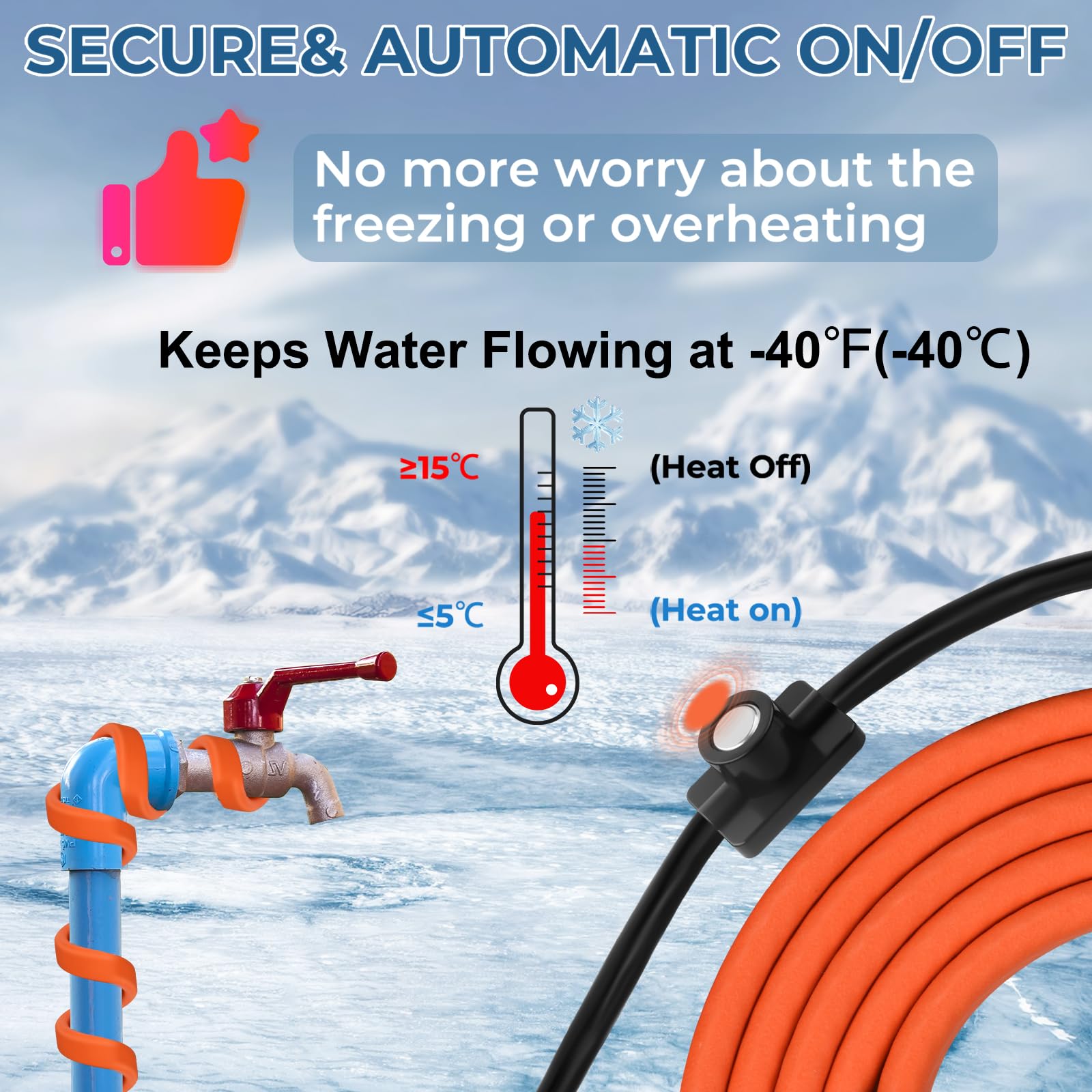 BDDFOTO thermostat-controlled heat tape with automatic regulation feature.