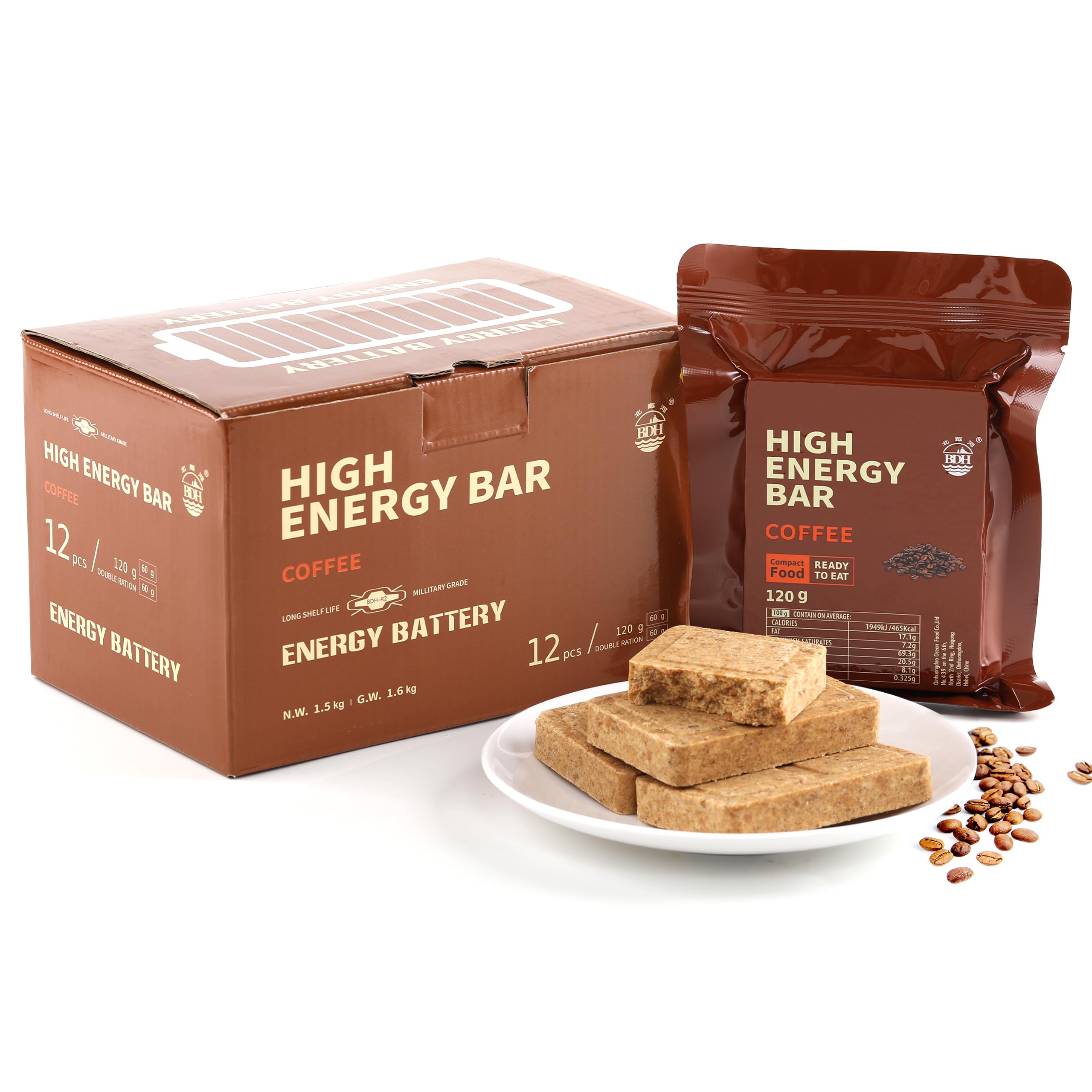BDH Emergency Bars coffee flavor box provides long-lasting energy for outdoor adventures.