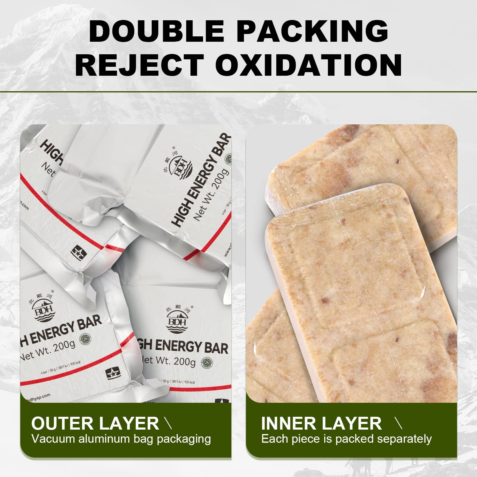 BDH vacuum-packaged food maintains freshness without preservatives for emergencies.