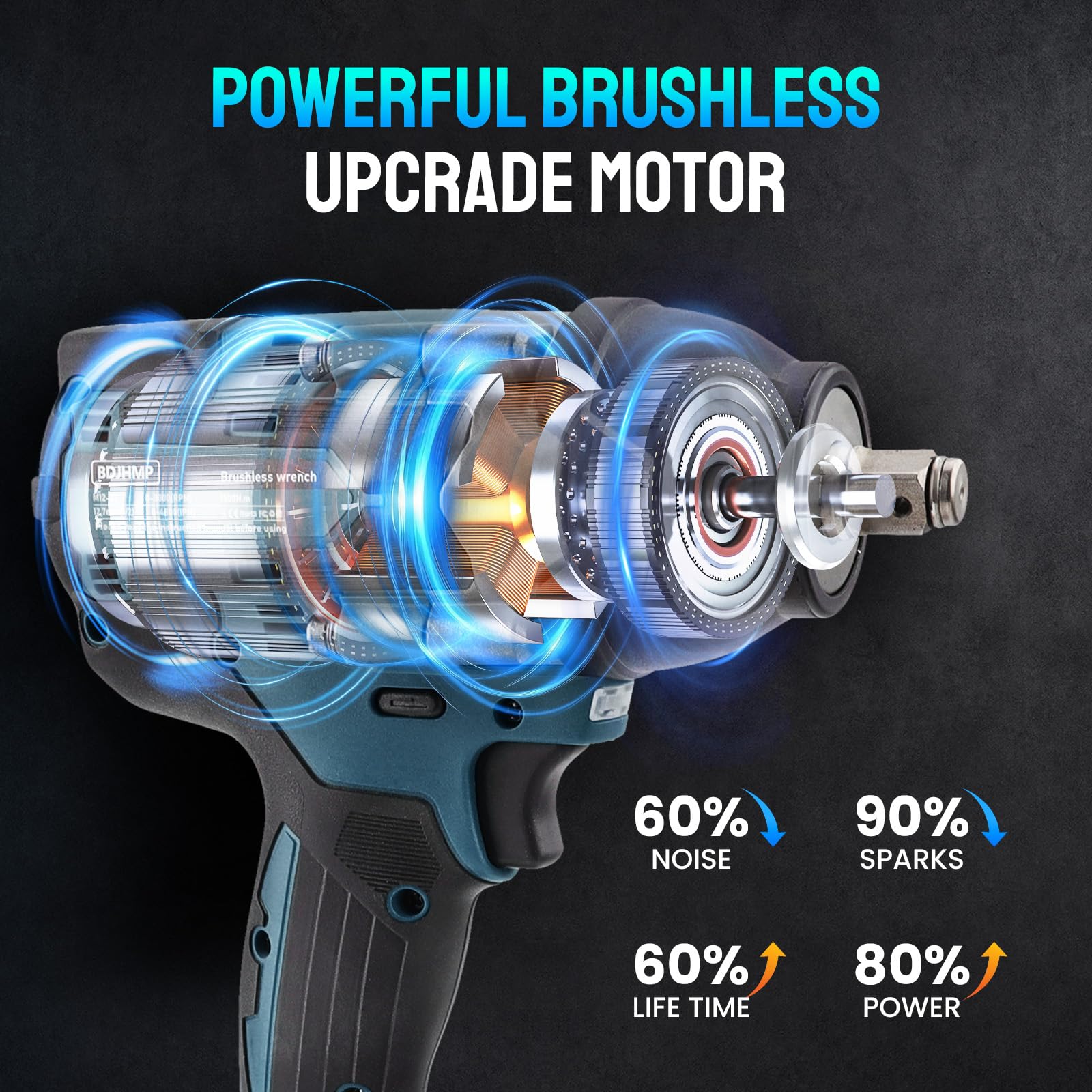 BDJHMP brushless motor provides quieter operation and longer tool life.