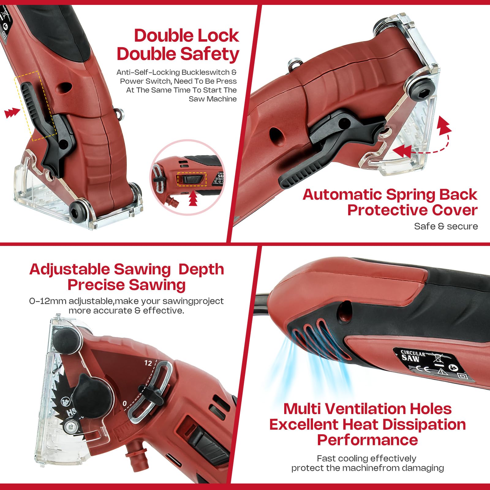 BDJHMP dust-poof system with protector holes captures dust during cuts.
