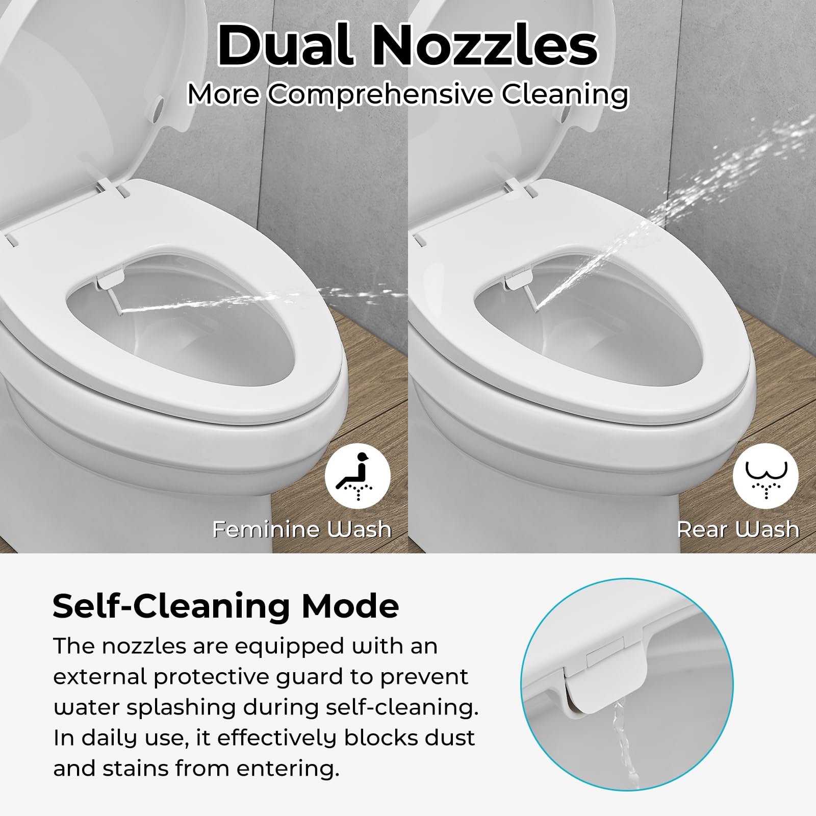 BDJM bidet seat self-cleaning nozzle maintains hygiene between uses