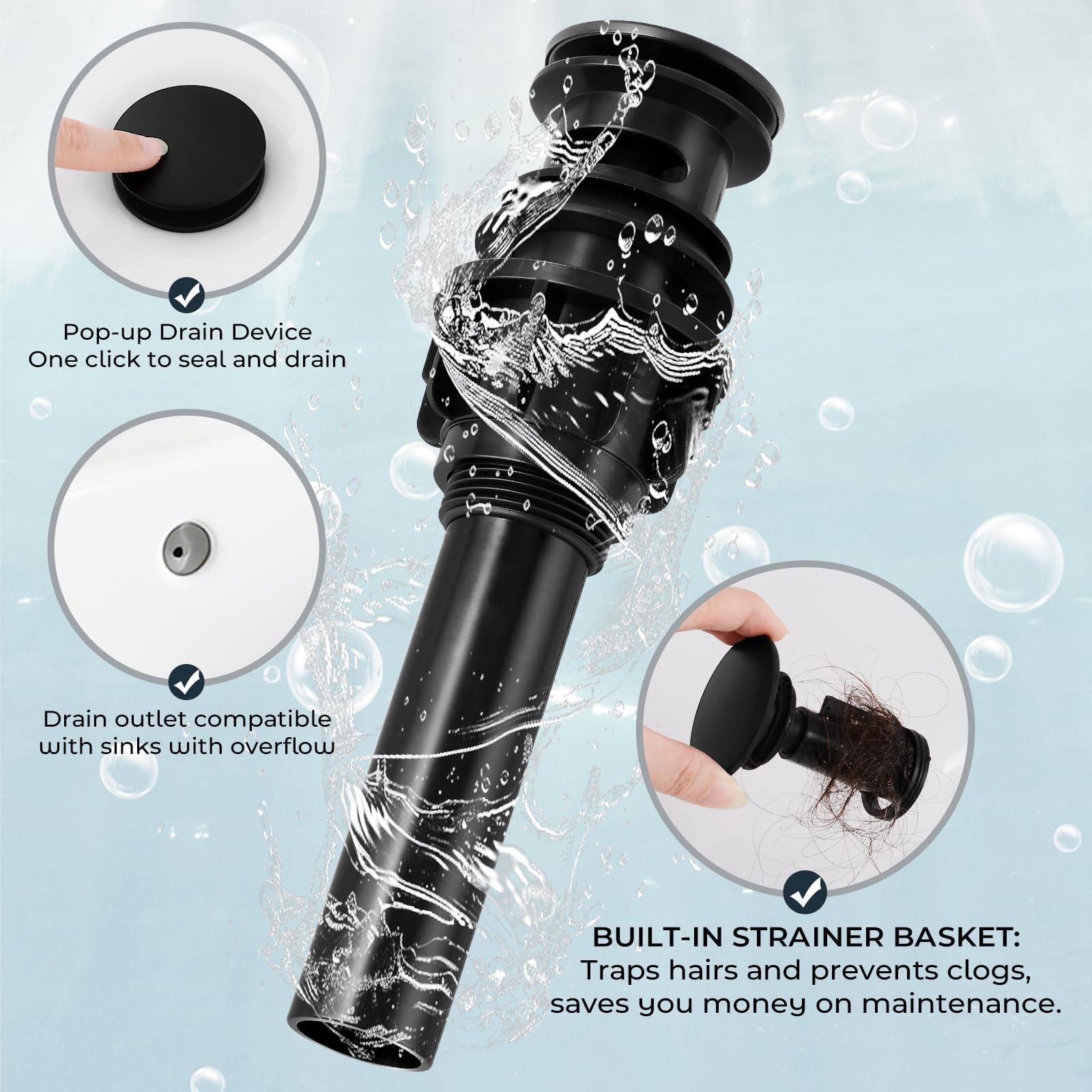 BDJM fingerprint-resistant matte black finish keeps the faucet looking pristine.