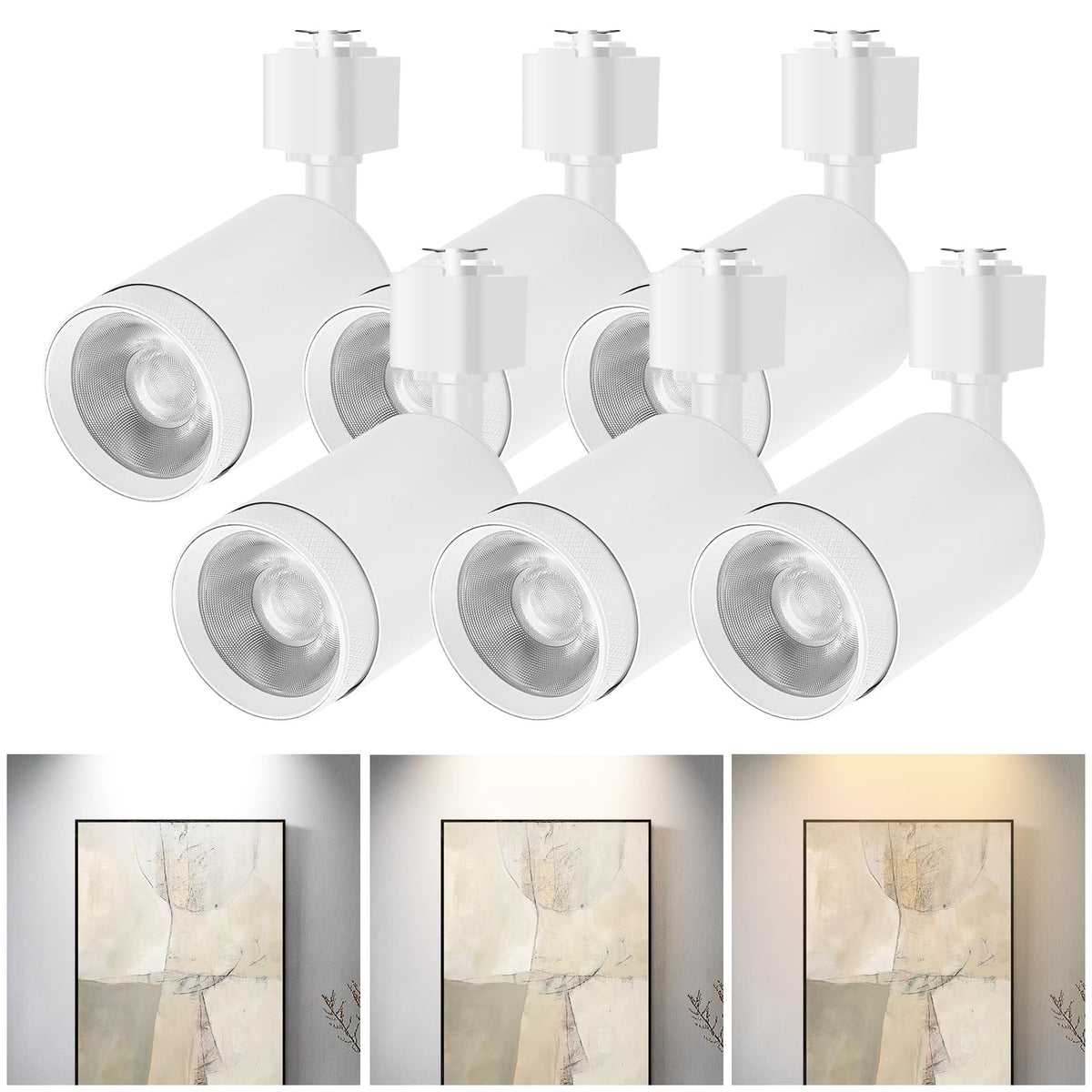 Be Studied ceiling track head spotlight with adjustable beam for artwork displays.