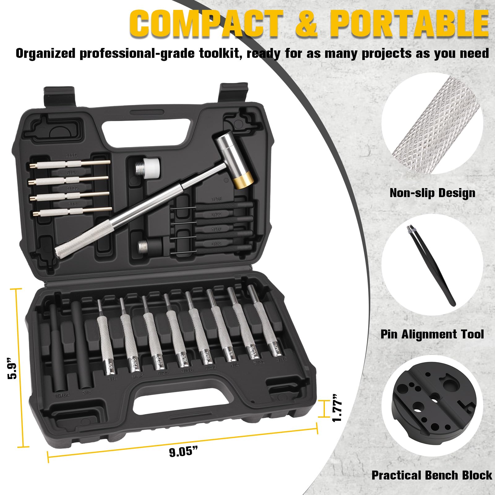 Beaiguna interchangeable hammer heads enable versatile driving tasks.