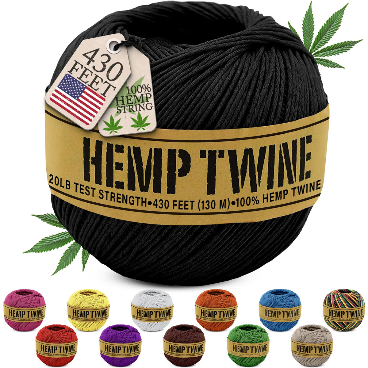 Bean Products hemp twine spool in black for sturdy wrapping and long-lasting projects