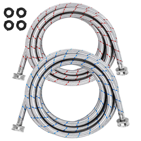 Beaquicy 15ft washing machine hoses pack with color-coded hot and cold lines for easy setup.