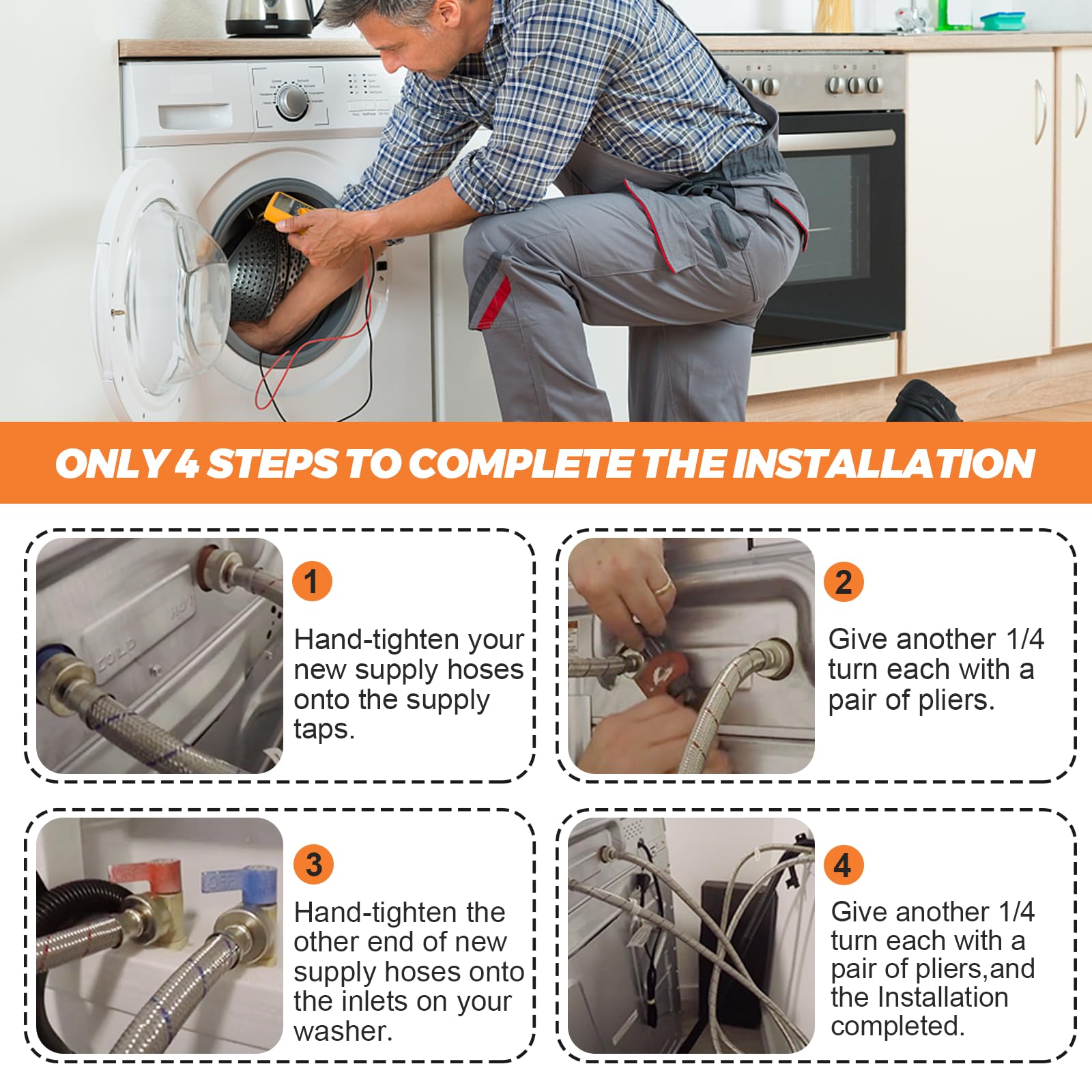 Beaquicy easy-installation hoses with washers and gaskets included.